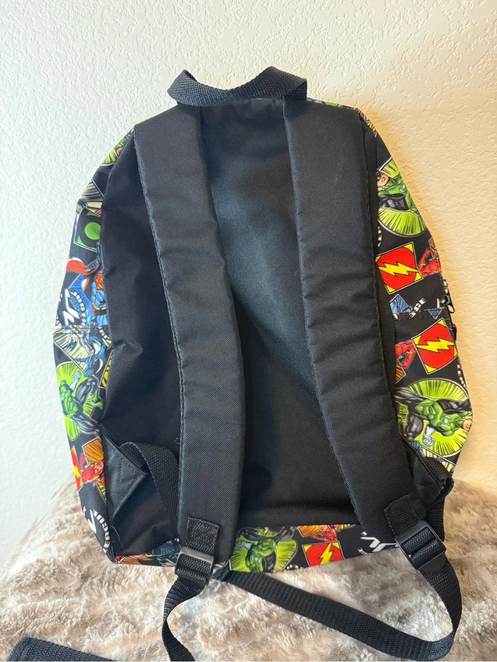Kids Black Comic Superhero Print Backpack